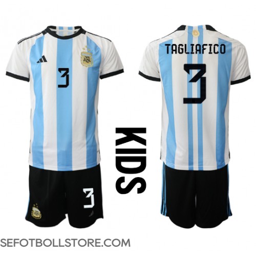 Argentina Nicolas Tagliafico #3 Replika babykläder Hemmaställ Barn VM 2022 Kortärmad (+ korta byxor)